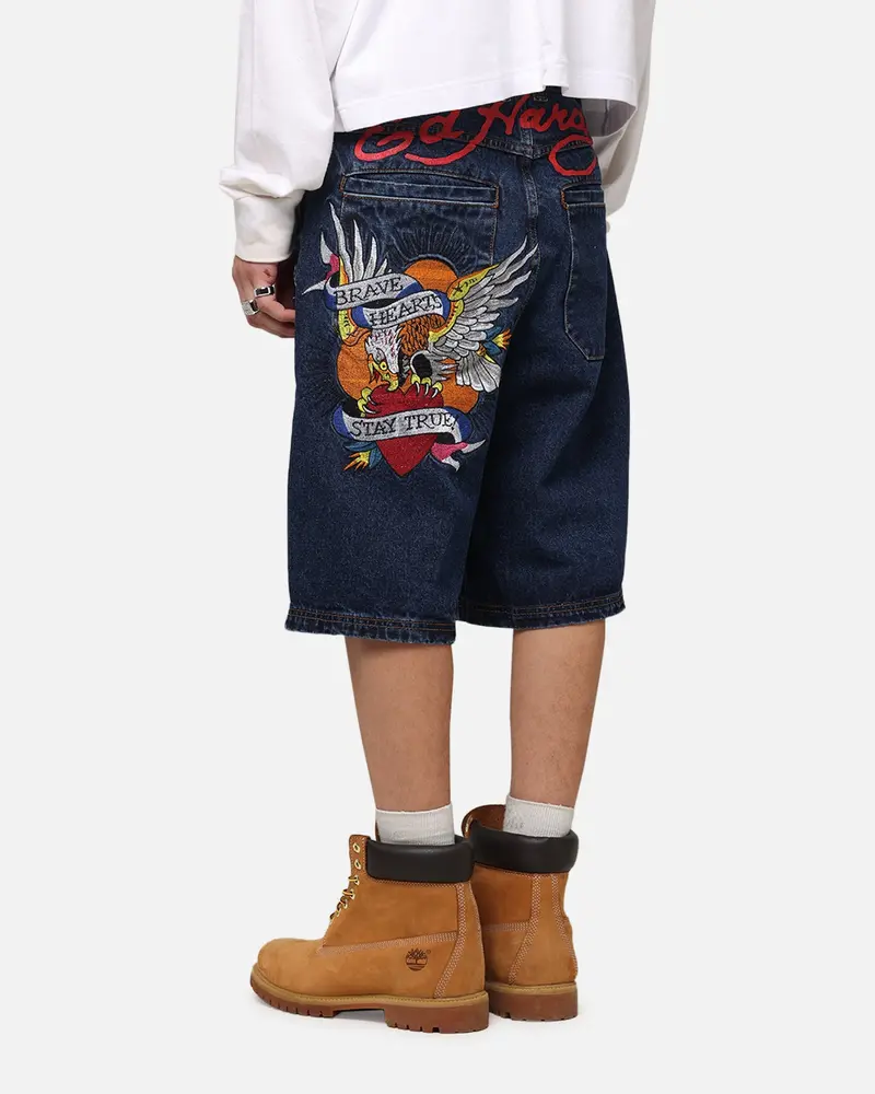 Ed Hardy Brave Hearts Jorts Indigo 1