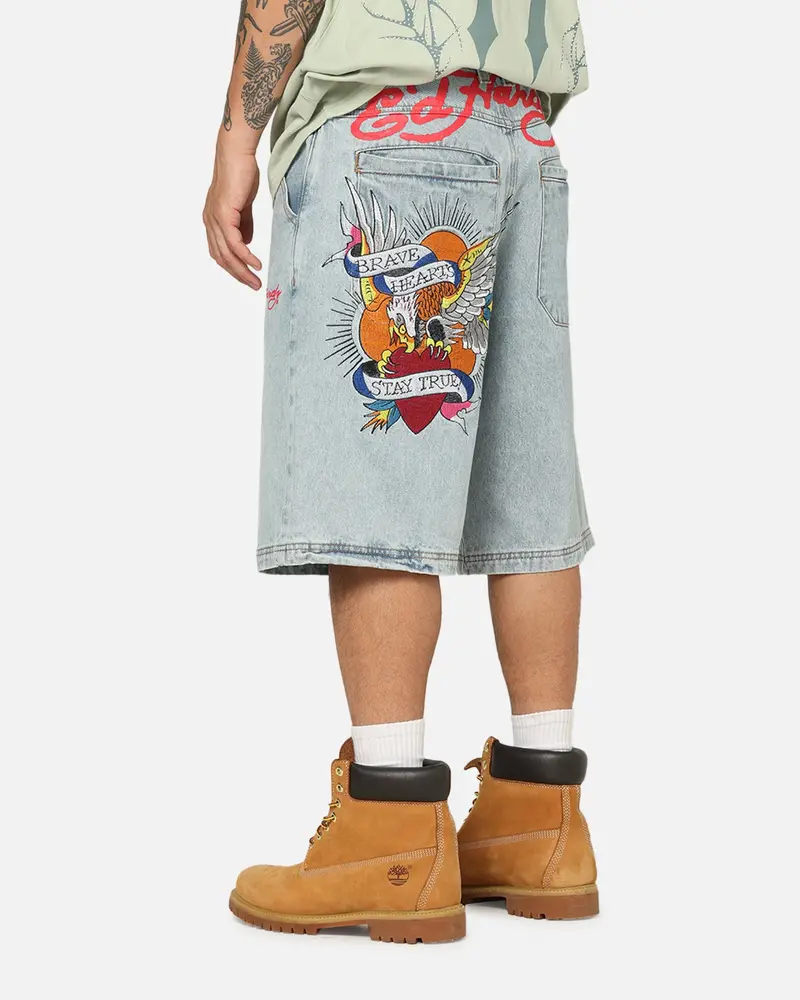 Ed Hardy Brave Hearts Jorts Light Wash Denim 1