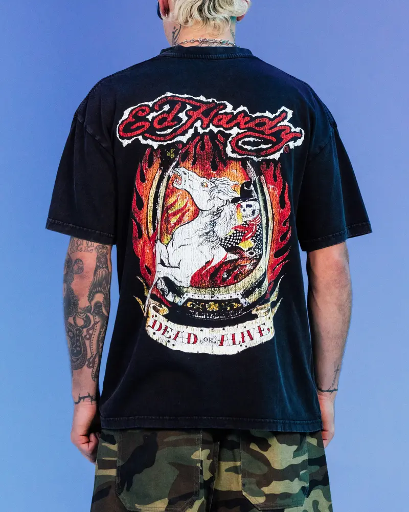 Ed Hardy By Loiter Horse Power Vintage T-Shirt Black Acidwash 1