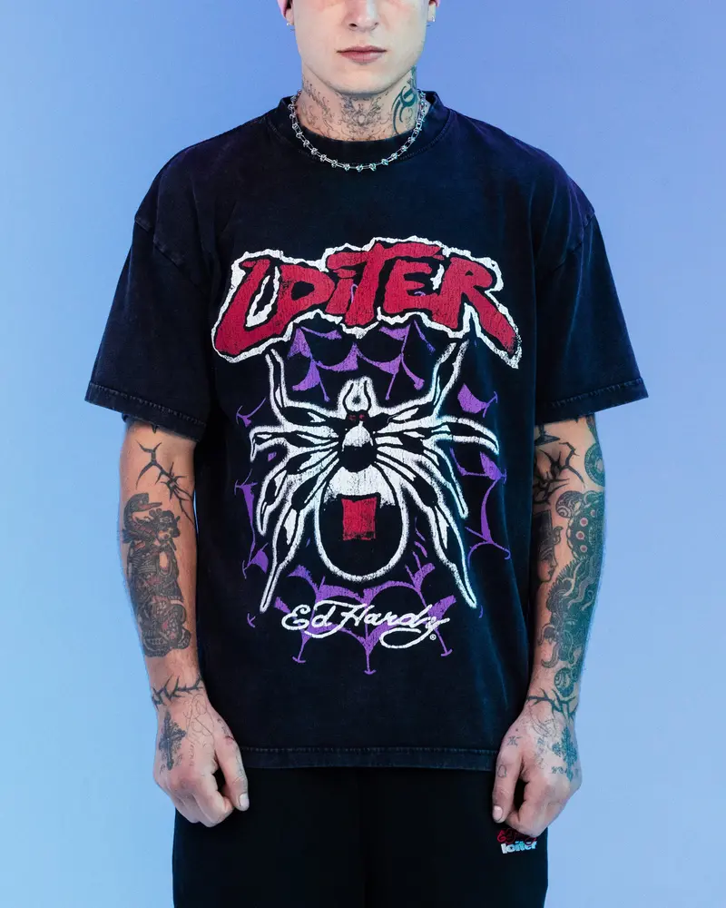 Ed Hardy By Loiter Poison Vintage T-Shirt Black Acidwash 1