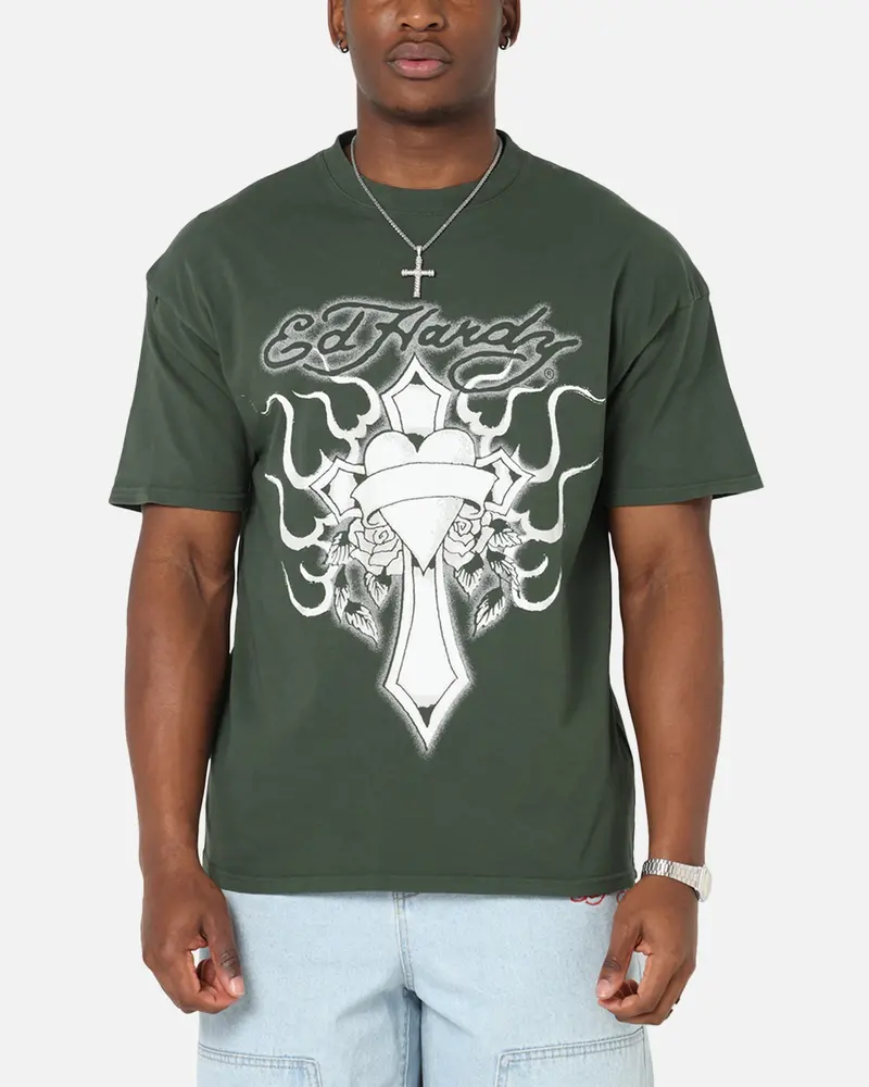 Ed Hardy Cross My Heart T-Shirt Pine Green 1
