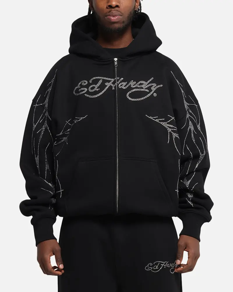 Ed Hardy Cyber Rhinestone Zip-Up Hoodie Black 1