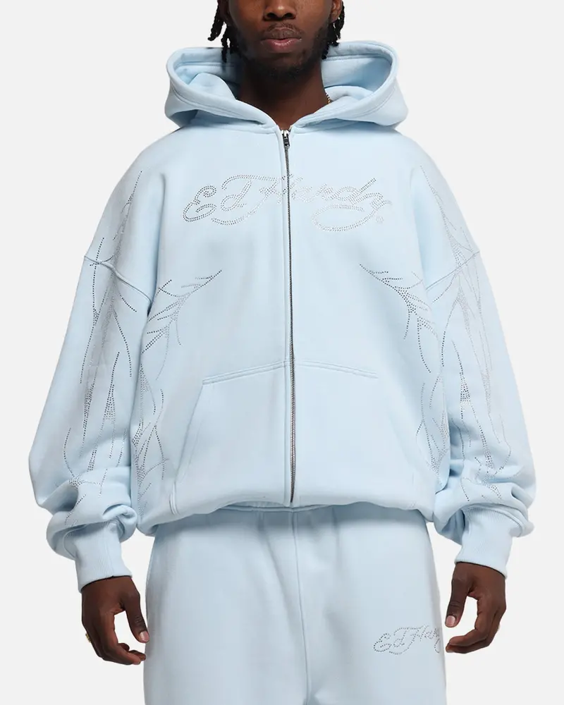 Ed Hardy Cyber Rhinestone Zip-Up Hoodie Light Blue 1