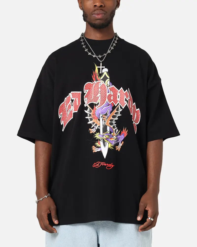 Ed Hardy Dagger Rhinestone Crop T-Shirt Black 1