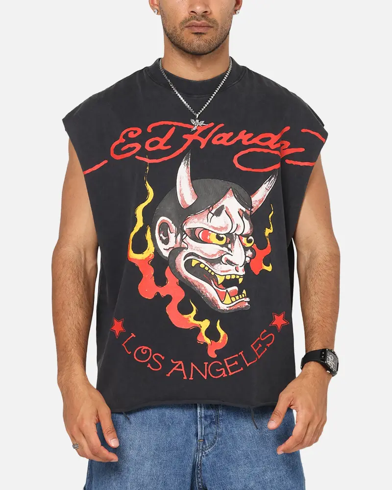 Ed Hardy Distressed Demon Muscle T-Shirt Black 1