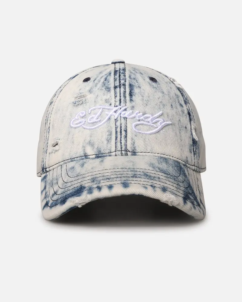 Ed Hardy Distressed Denim Strapback Cap Blue Wash 1