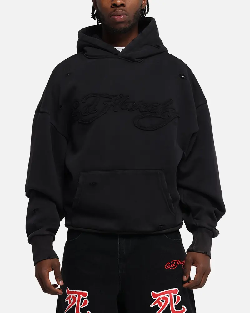 Ed Hardy Distressed Hoodie Black 1