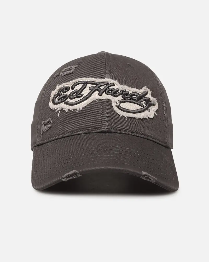 Ed Hardy Distressed Strapback Cap Washed Black 1