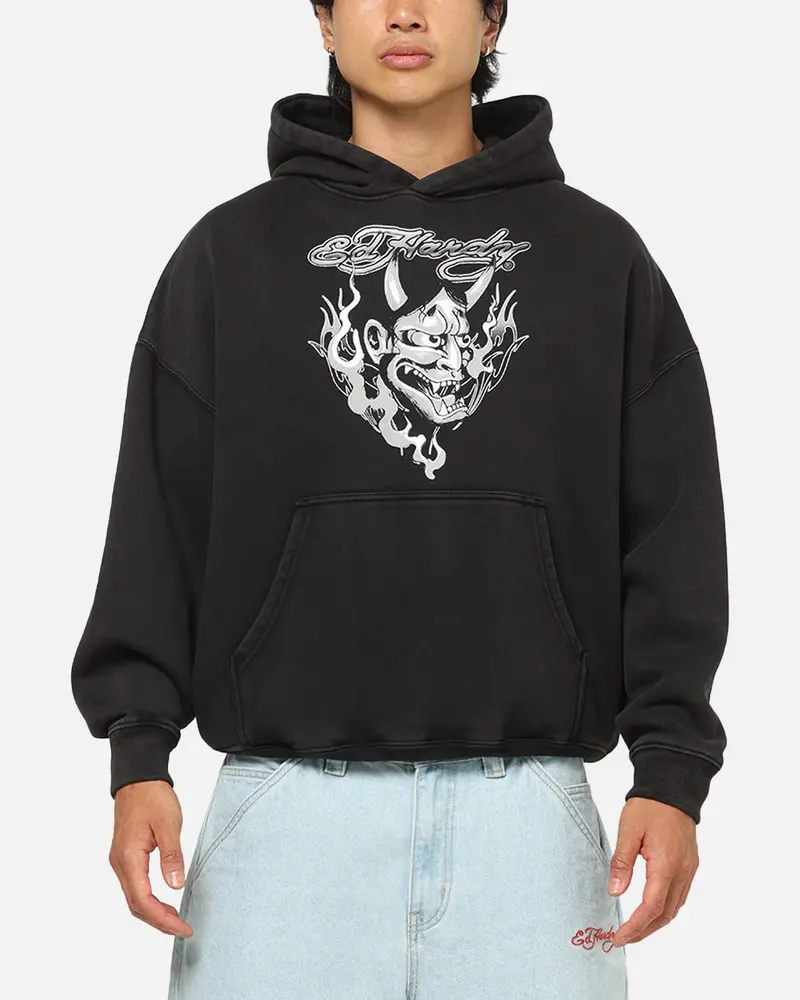 Ed Hardy Double Horns Hoodie Black Acidwash 1