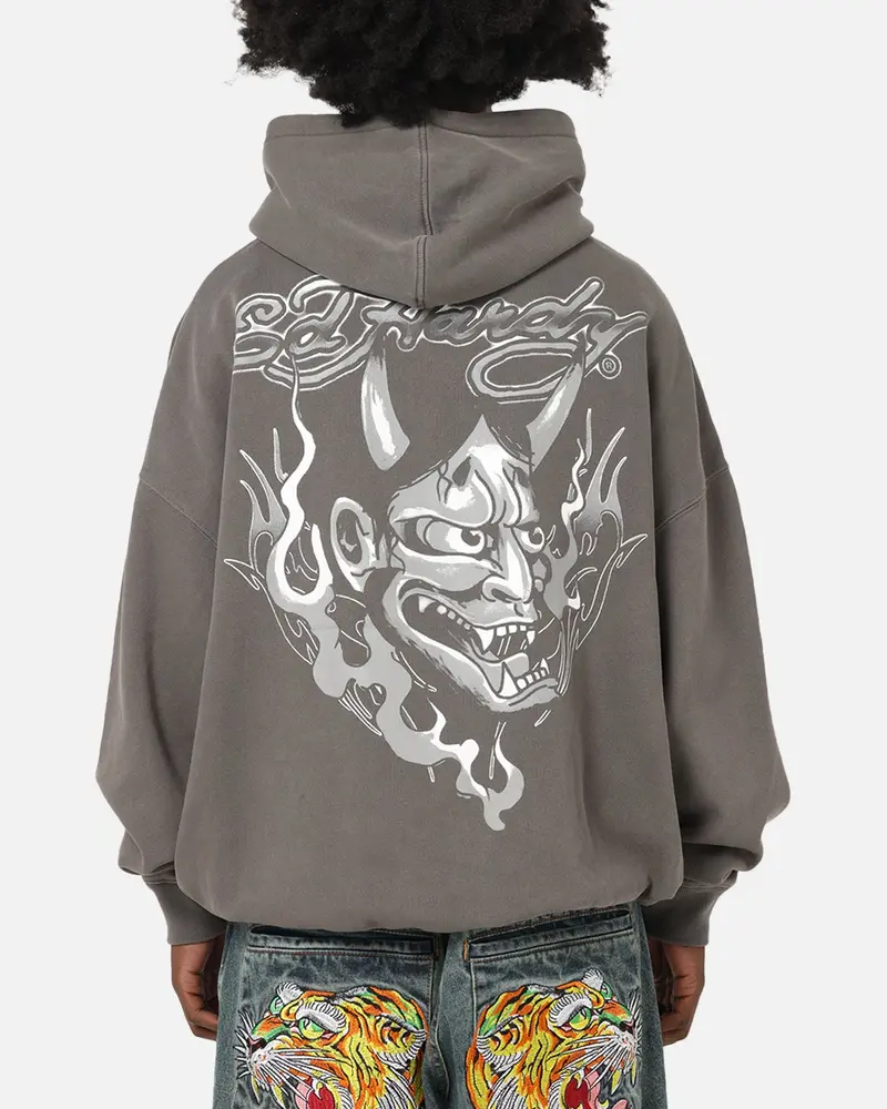 Ed Hardy Double Horns Hoodie Washed Charcoal 1