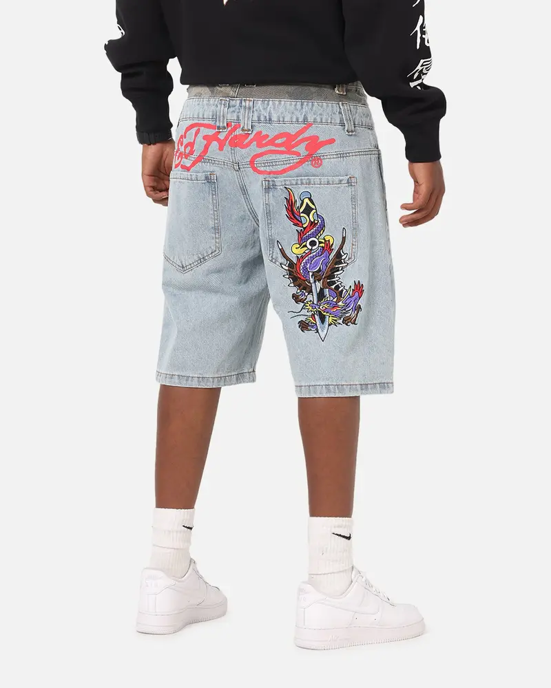 Ed Hardy Double Waist Camo Jorts Mid Blue Denim 1