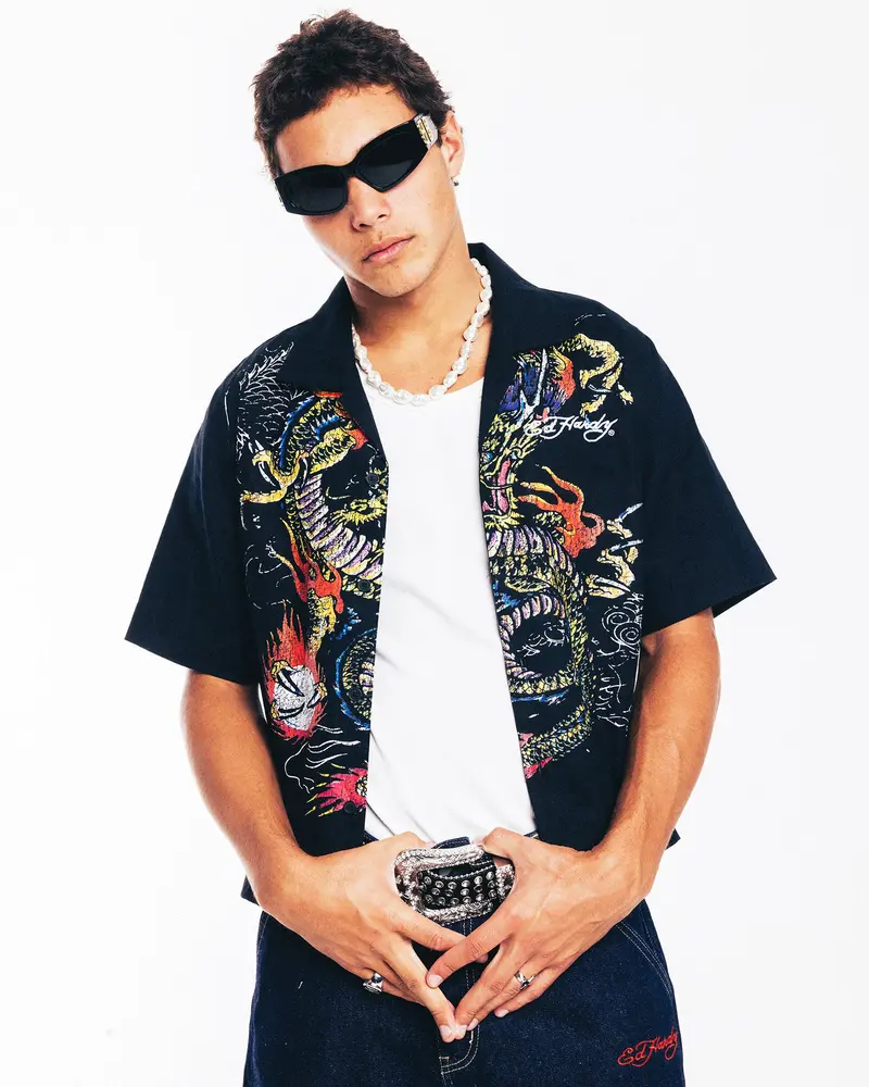 Ed Hardy Dragon Button Up Shirt Black 1