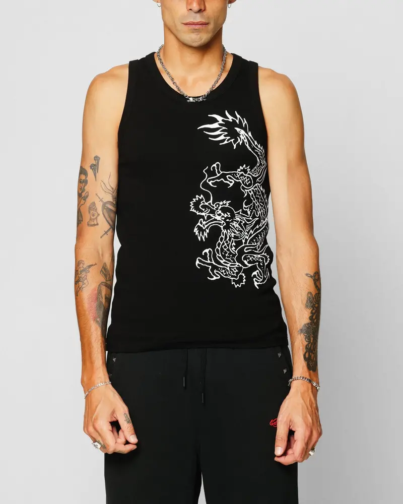 Ed Hardy Dragon Ribbed Muscle Singlet Black 1