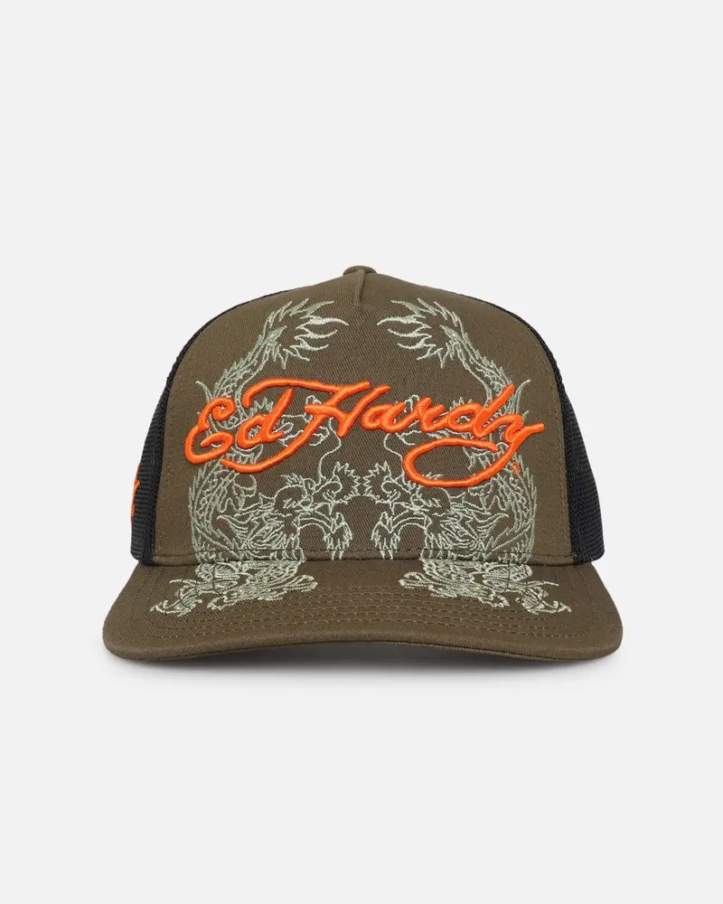 Ed Hardy Dragon Trucker Snapback Khaki 1