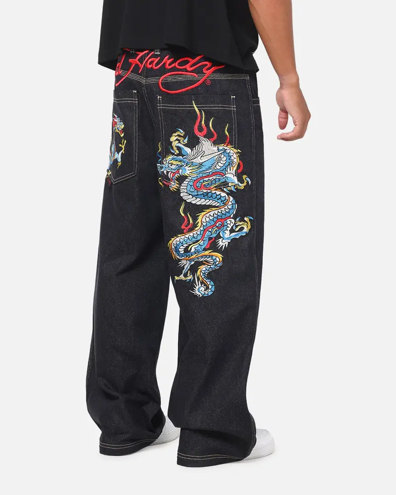 Ed Hardy Dragon Ultra Wide Leg Jeans Indigo Denim 1