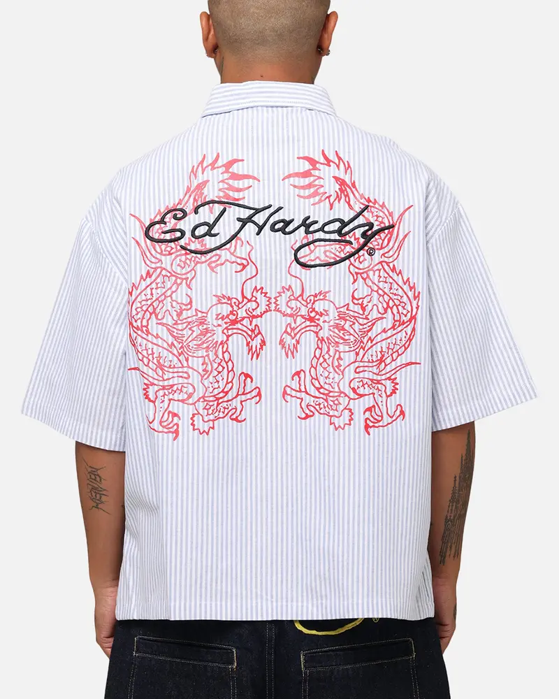 Ed Hardy Dragon Zip Shirt Blue Pin Stripe 1