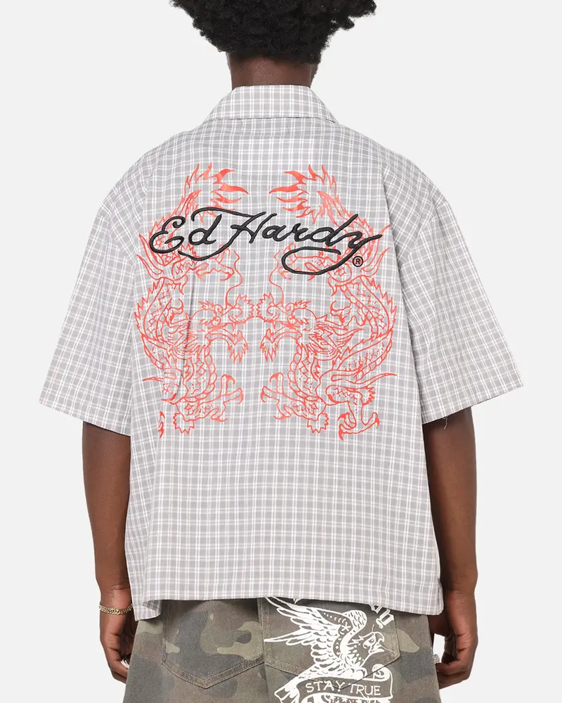 Ed Hardy Dragon Zip Shirt Grey/White 1