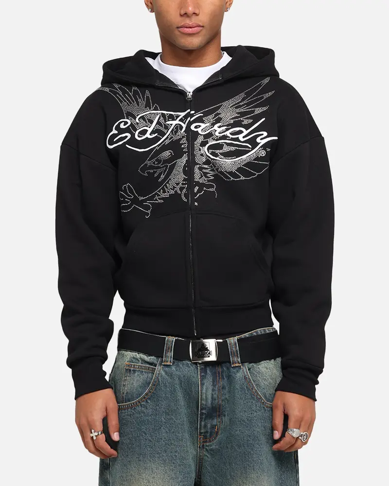 Ed Hardy Eagle Rhinestone Zip Hoodie Black 1