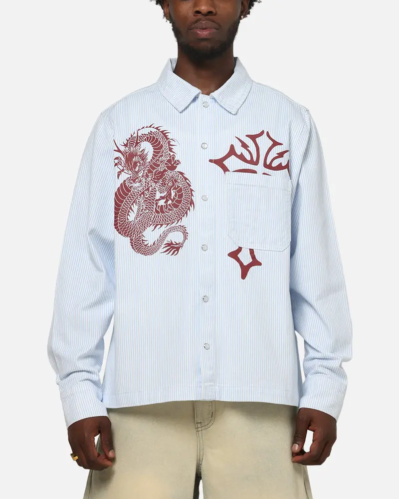 Ed Hardy Euro Button Up Shirt Blue Pinstripe 1