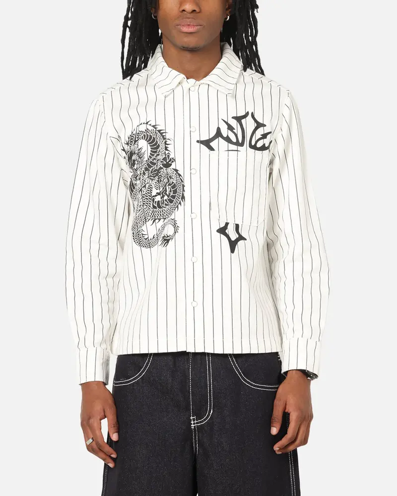 Ed Hardy Euro Button Up Shirt White Pinstripe 1