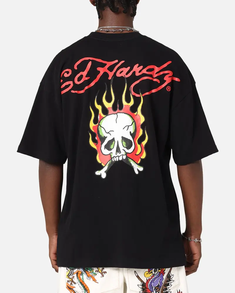 Ed Hardy Flaming Skull T-Shirt Black 1