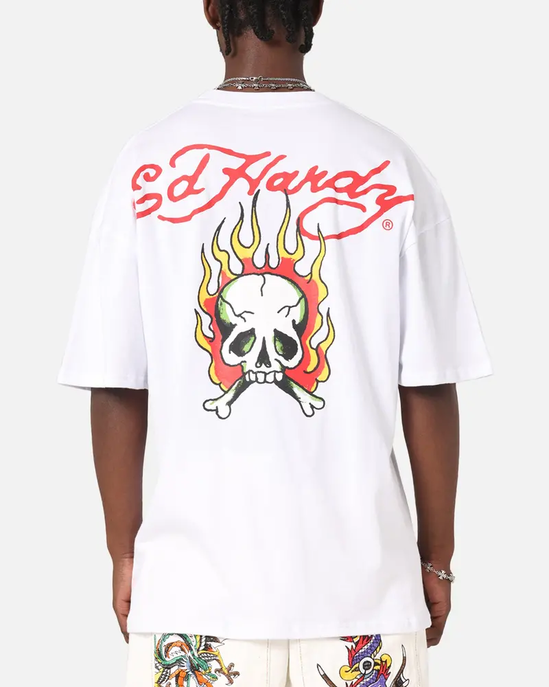 Ed Hardy Flaming Skull T-Shirt White 1