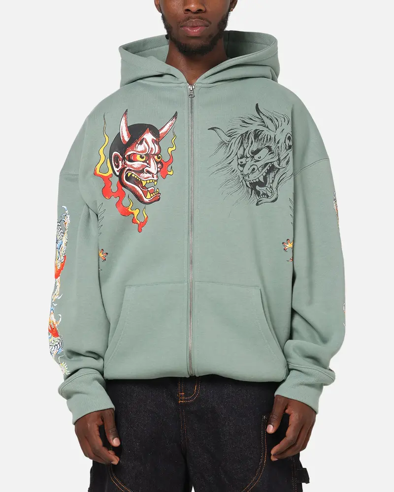 Ed Hardy Floral Zip Hoodie Sage 1
