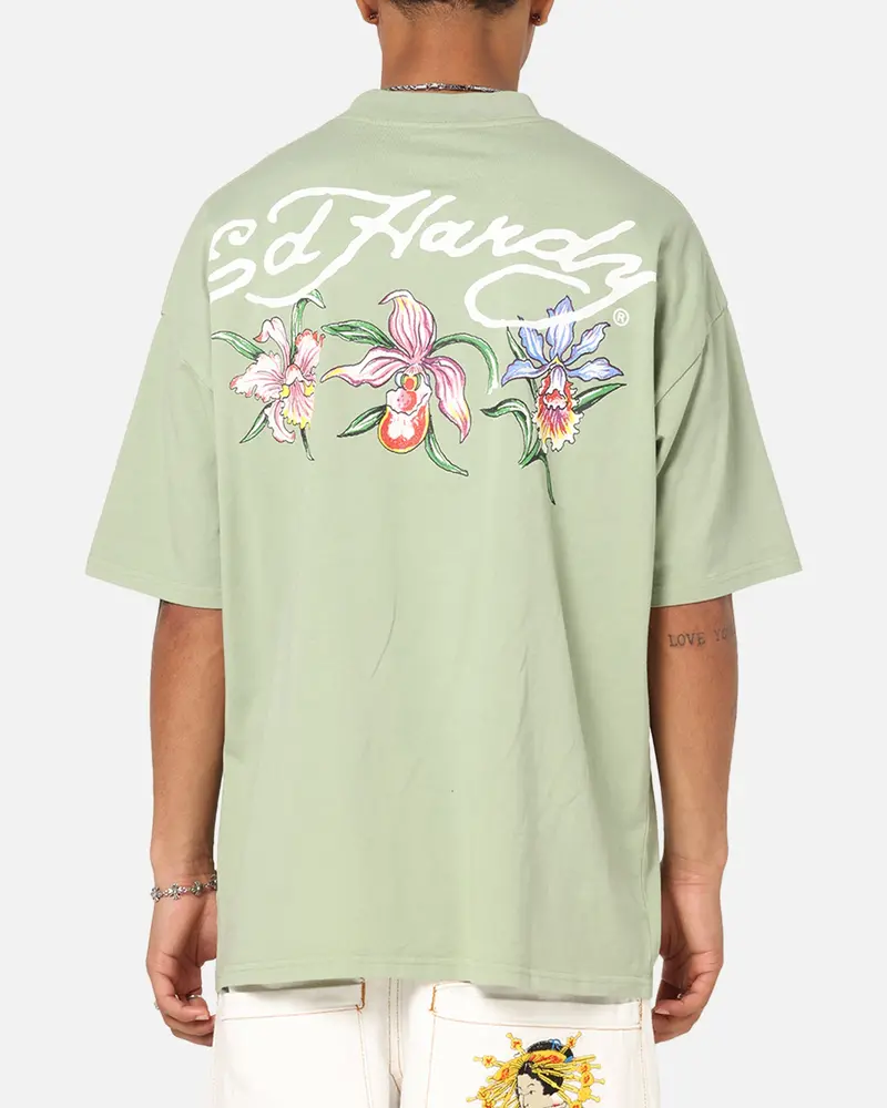 Ed Hardy Flowers T-Shirt Sage 1