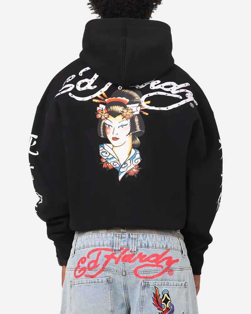 Ed Hardy Geisha Rhinestone Hoodie Black/Multi 1