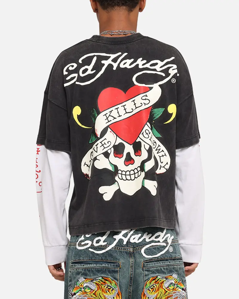 Ed Hardy Love Kills Layered Long Sleeve T-Shirt Black 1