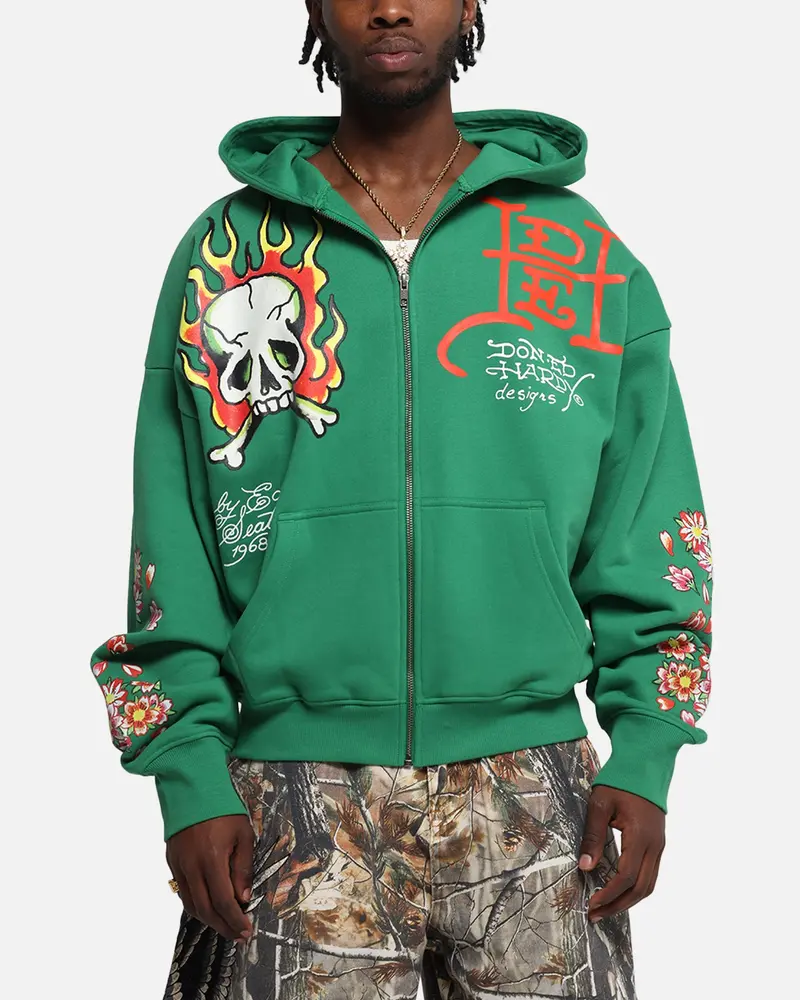 Ed Hardy Love Kills Slowly Zip Hoodie Green 1
