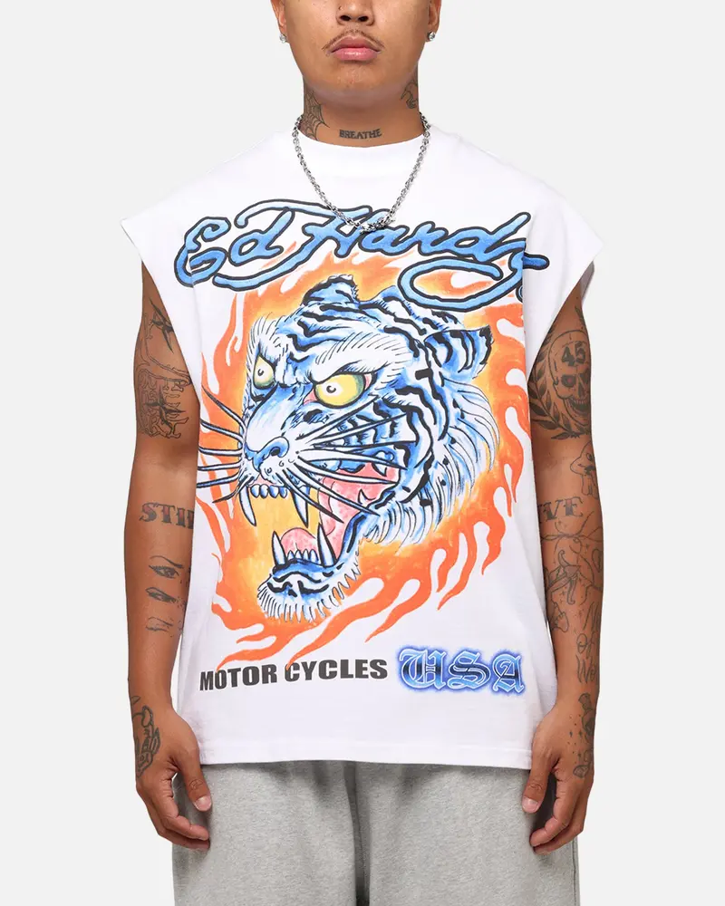 Ed Hardy Motorcycles Tiger Muscle T-Shirt White 1