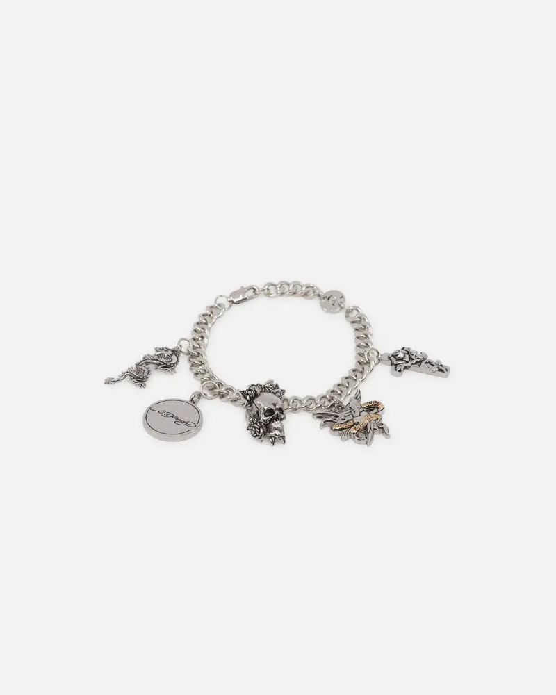 Ed Hardy Multi Charm Cuban Chain Bracelet Silver 1