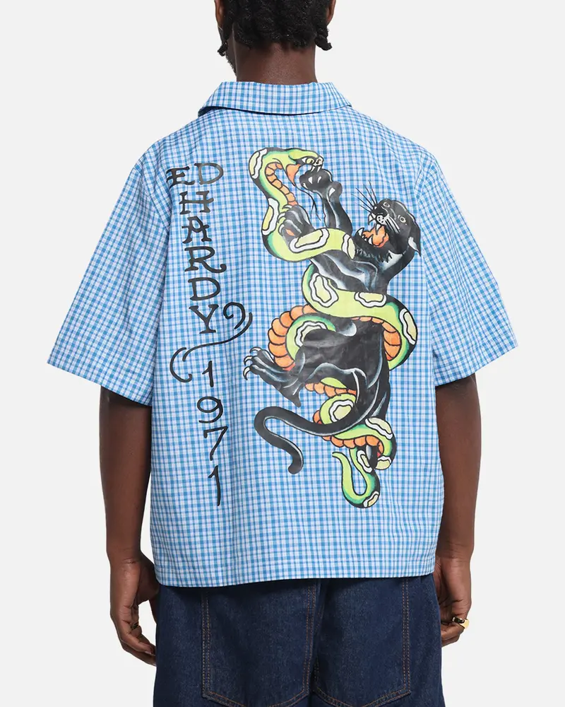 Ed Hardy Panther Button-Up Shirt Blue 1
