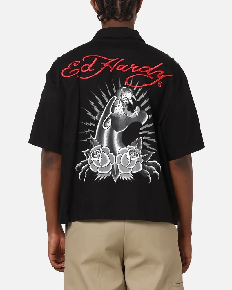 Ed Hardy Panther Stud Zip Shirt Black 1
