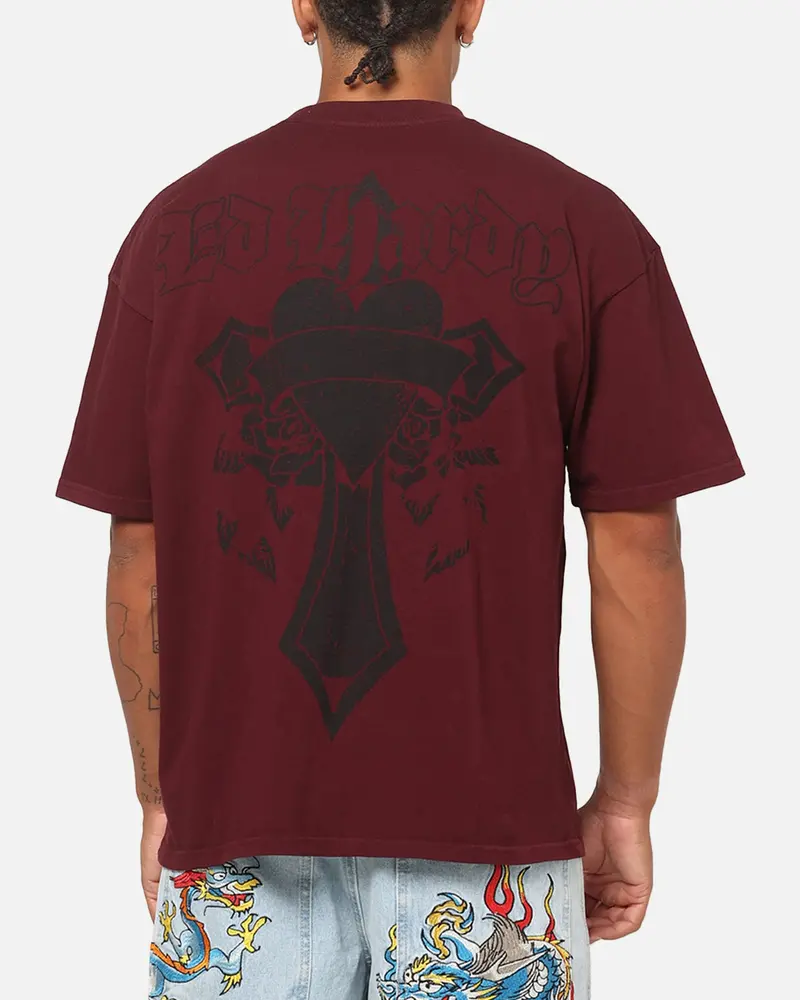Ed Hardy Sacred Heart T-Shirt Burgundy 1