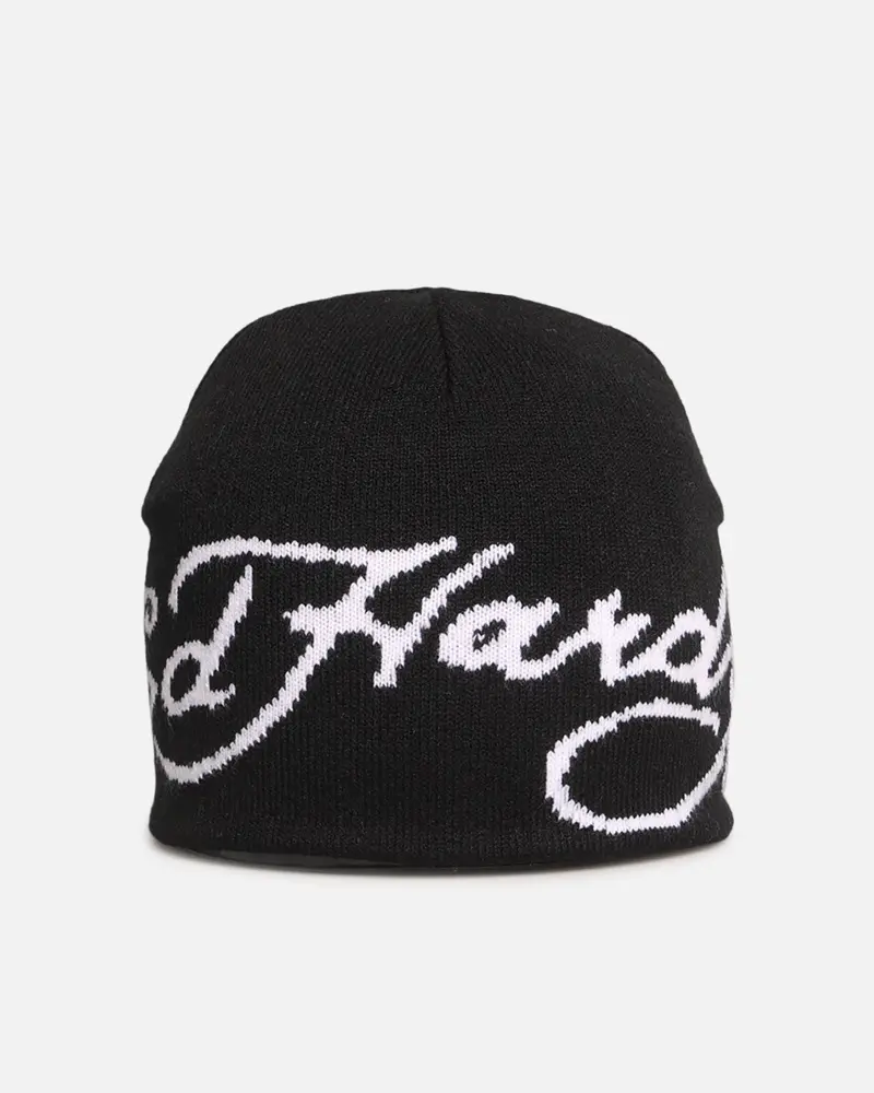 Ed Hardy Script Skull Knit Beanie Black 1