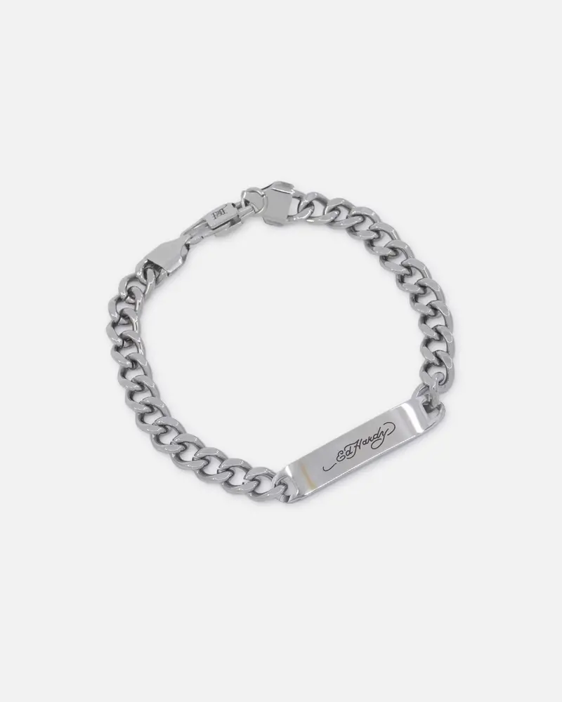 Ed Hardy Scroll Logo Curb Chain Bracelet Silver 1