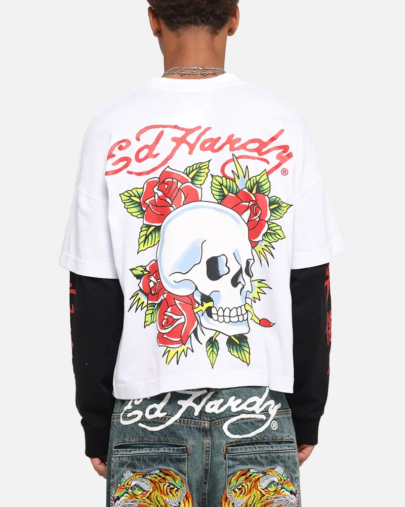 Ed Hardy Skull Layered Long Sleeve T-Shirt White 1
