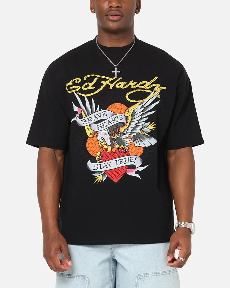 Ed Hardy Stay True Rhinestone T-Shirt Black 1