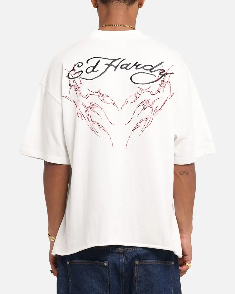 Ed Hardy Techno Rhinestone T-Shirt Off White 1