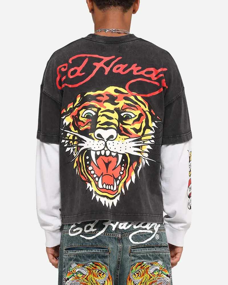 Ed Hardy Tiger Layered Long Sleeve T-Shirt Black 1