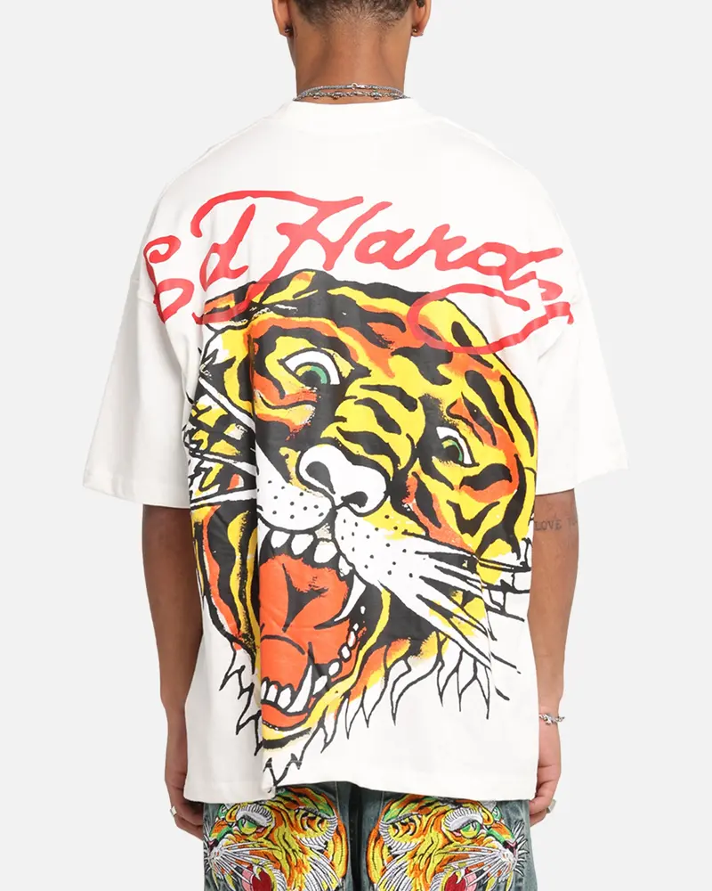 Ed Hardy Tiger Oversized Print T-Shirt Off White 1
