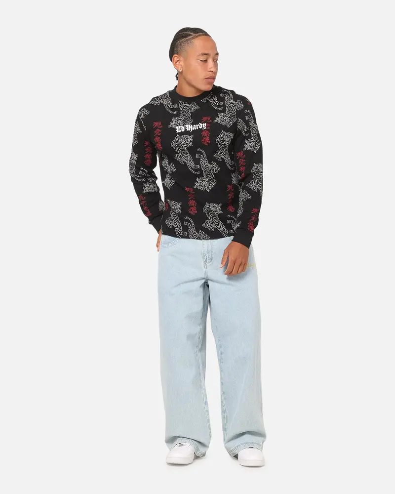 Ed Hardy Tiger Waffle Long Sleeve T-Shirt Black 2