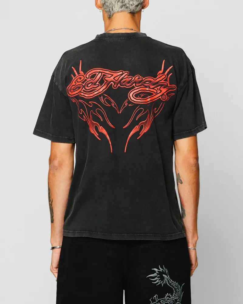 Ed Hardy Tribal T-Shirt Black Acidwash 1