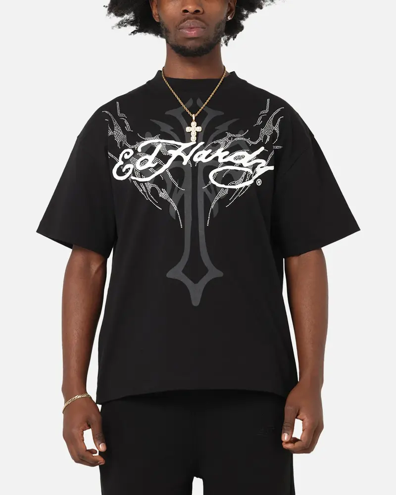 Ed Hardy Trinity Rhinestone T-Shirt Black 1