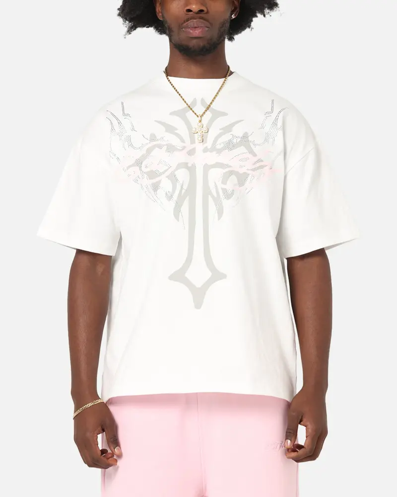 Ed Hardy Trinity Rhinestone T-Shirt Off White 1