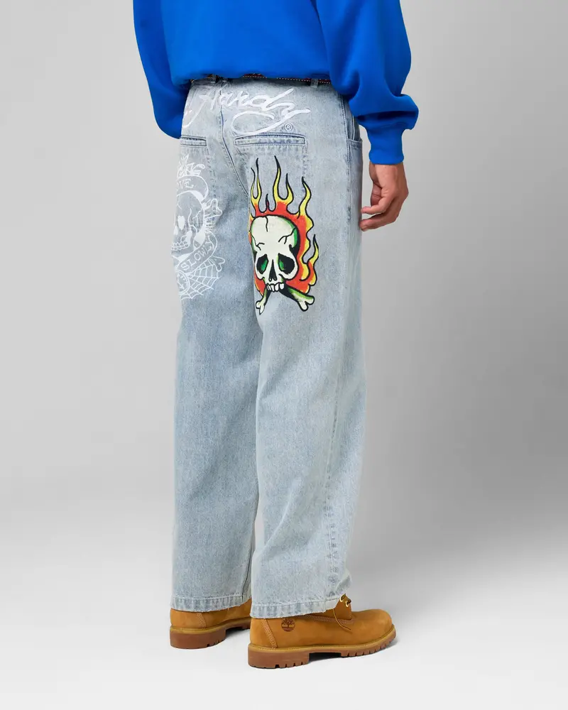 Ed Hardy Wide Leg Skull Jeans Light Blue 1