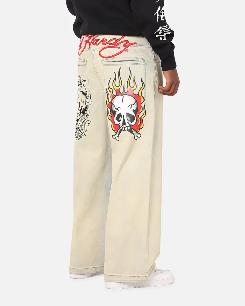 Ed Hardy Wide Leg Skull Jeans Sage 1