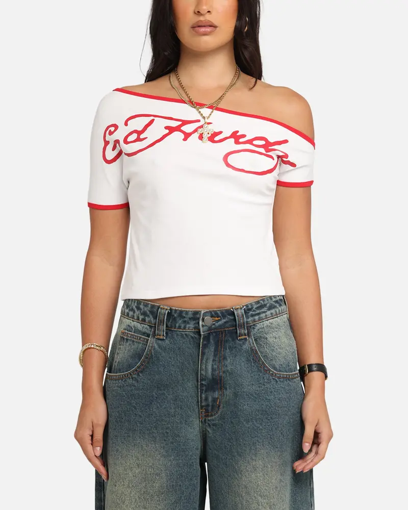 Ed Hardy Women's Aline Baby T-Shirt Off White/Red 1